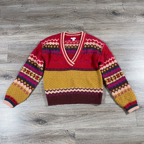 Sundance Women's Knit Sweater V Neck Fall Holiday Wool Blend XS Multi - Picture 1 of 7